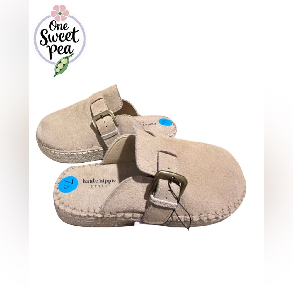 Haute Hippie Beige Suede Moccasin Clogs with Buckle Detail | NWT - Picture 2 of 5